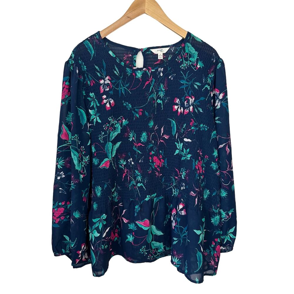 Terra &β Sky Womens Top Plus Size 1X Floral Elastic Stretch Peplum Blouse Sheer